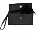 10016- BLACK PU LEATHER TRI POCKET CLUTCH / CROSS BODY BAG
